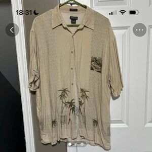 St. John's Bay Beige Short Sleeve Button-Up Shirt